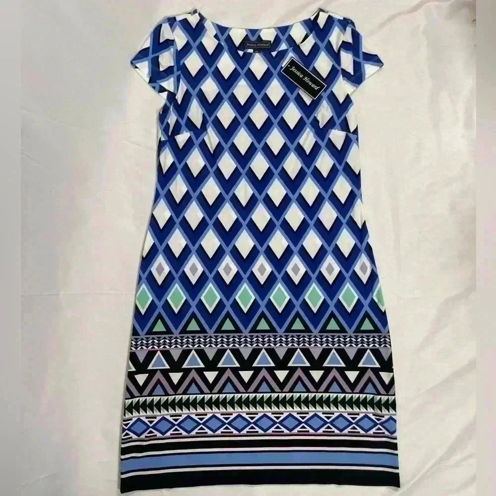 New NWT Jessica Howard Women's Size S MISSY Dress Blue Purple White‎ Diamond - Picture 5 of 12
